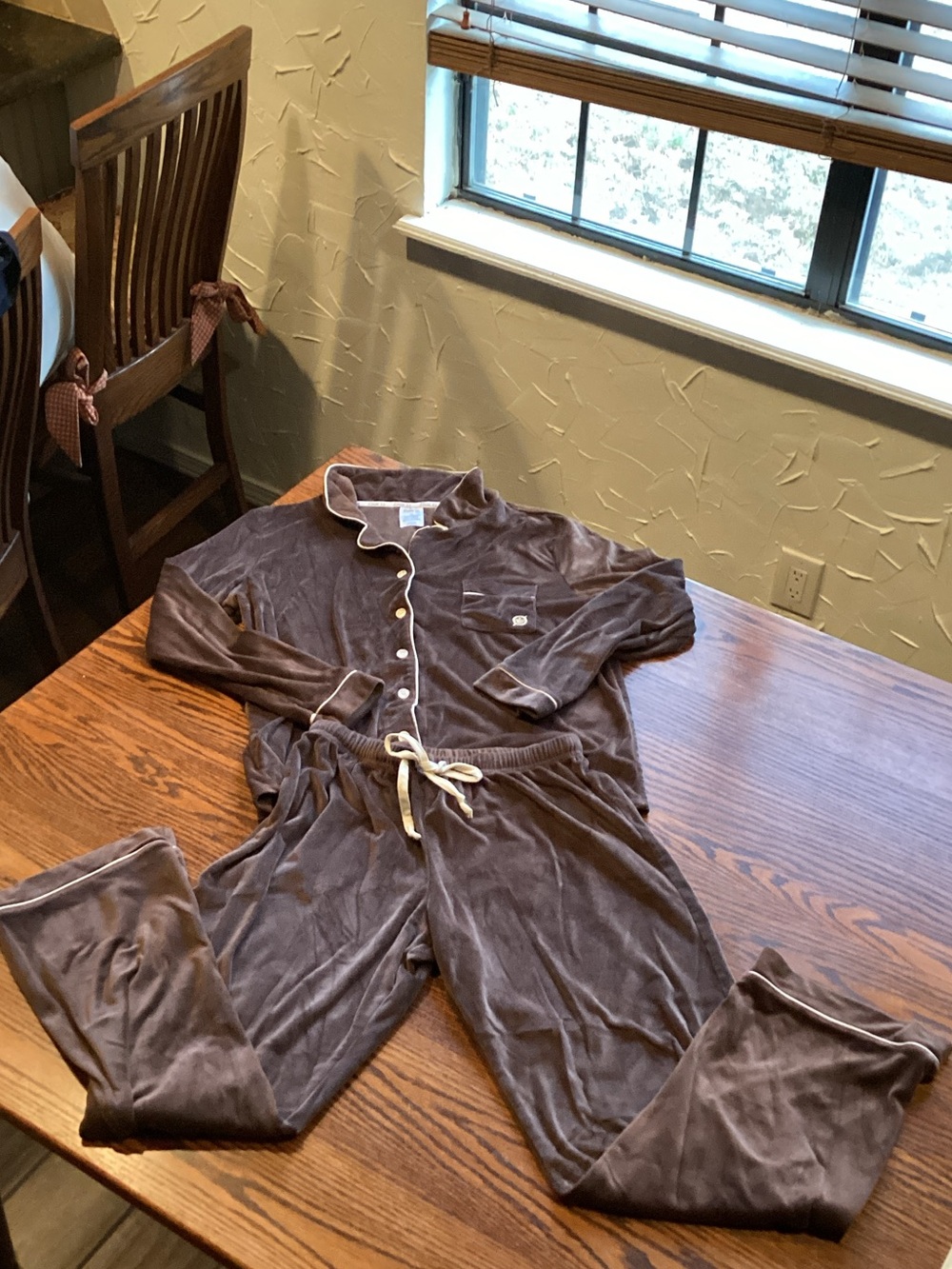 Born Chocolate Brown Velvet Pajama Set with Contrast Piping